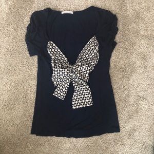 Charlotte Russe navy short sleeve bow top size large